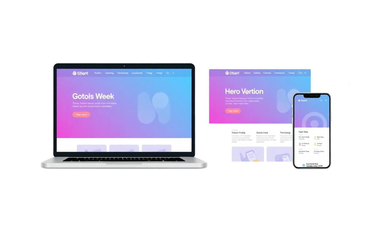 Sample website mockups showing laptop and mobile views of a professional business website